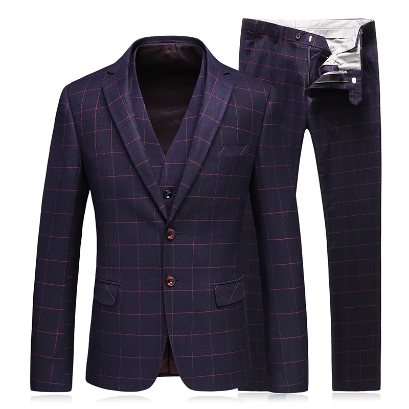 

Nice Pop Spring Men Suits Mens Fashion Lattice Business Casual Silm Wedding 3 Piece Dress Suit Blazer With PantsVest