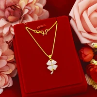 2021pendant necklaces for women stone clover rhinestone chain necklaces real yellow gold plated women necklace party new jewelry