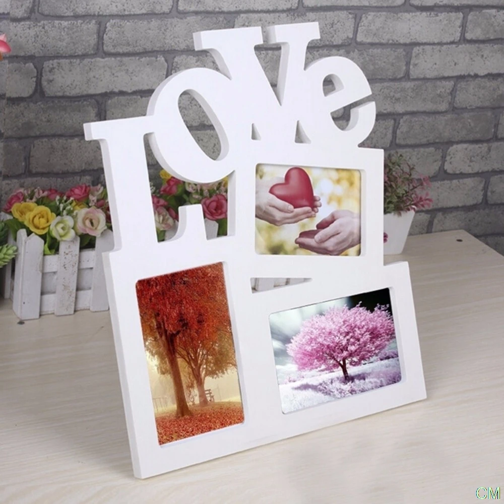Hot Sale DIY Lovely Hollow Love Wooden Family Photo Picture Frame Rahmen White Base Art Home Decor |