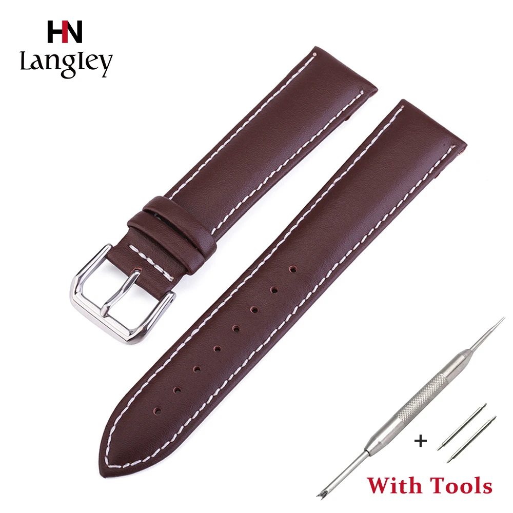 

12mm/14mm/16mm/18mm/19mm/20mm/22mm/24mm Watchbands Genuine Leather Cow Black Brown Straps Wristband With Tool Watch Accessories