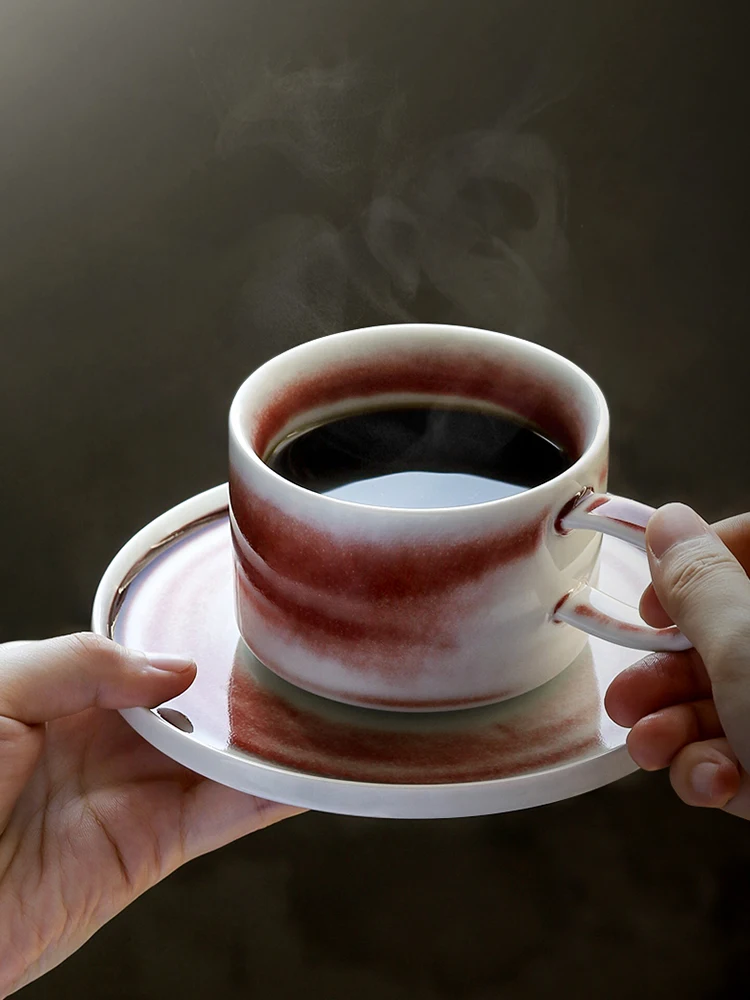 Семейная кофейная чашка с блюдцем креативная красная белая смешанных цветов для