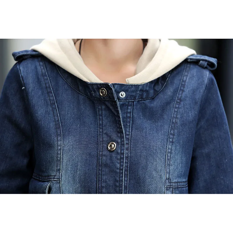 Женский джинсовый тренчкот Новинка весна-осень 2019 верхняя одежда с капюшоном