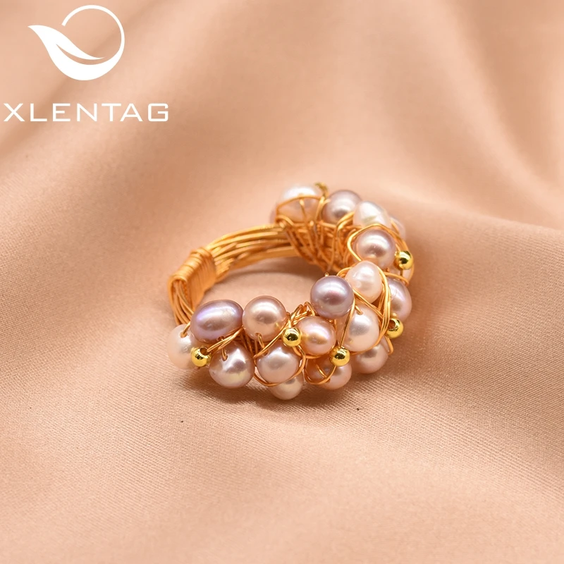 XlentAg Natural Fresh Water Pearl Ring For Women Accessories Colourful Boho Wedding Rings Romantic Gifts Luxury Jewelry GR0243 | Украшения