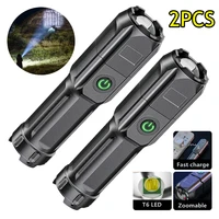 2pcs handheld led tactical flashlight strong light rechargeable zoomable water resistant outdoor lighting camping accessories