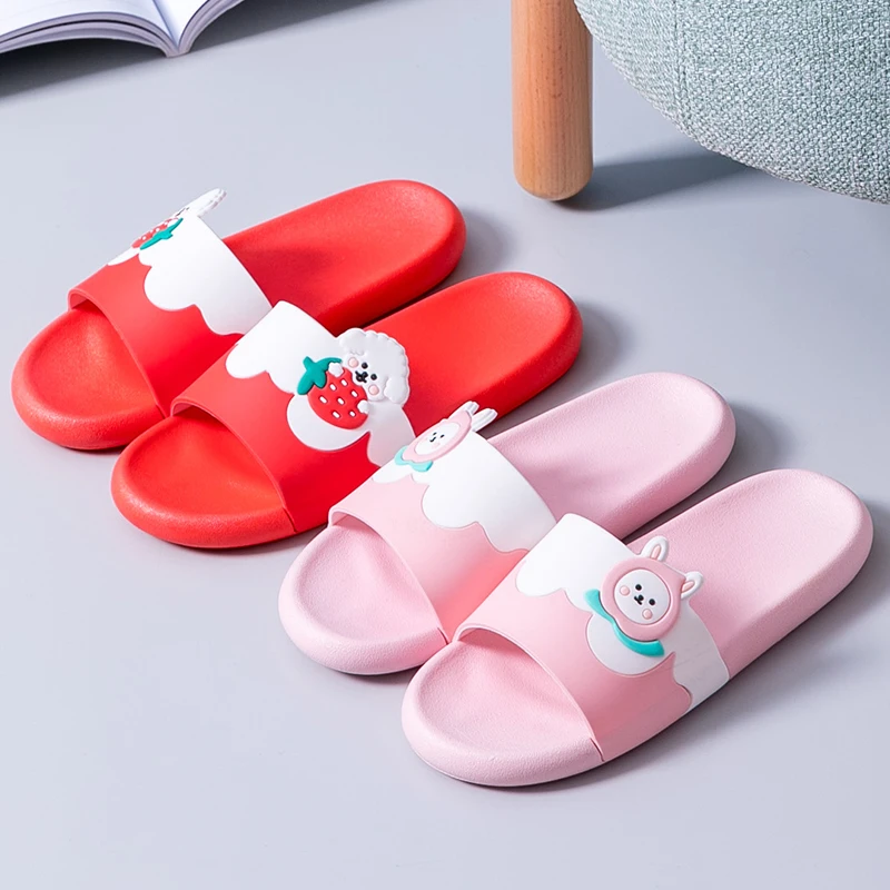 Женские летние шлепанцы Сандалии Пляжные с рисунком клубники персика Шлепанцы