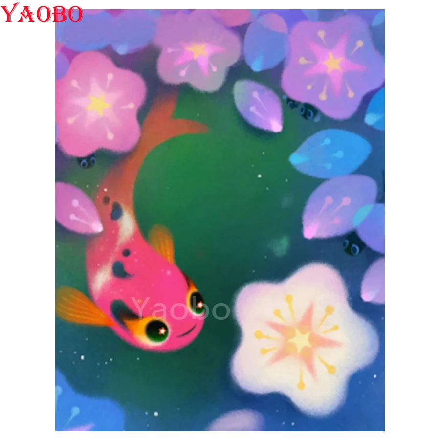 

Алмазная живопись, мультфильм, рыба и Лотос, 5d, алмазная вышивка ручной работы, вышивка крестиком, домашний декор, рукоделие, искусство