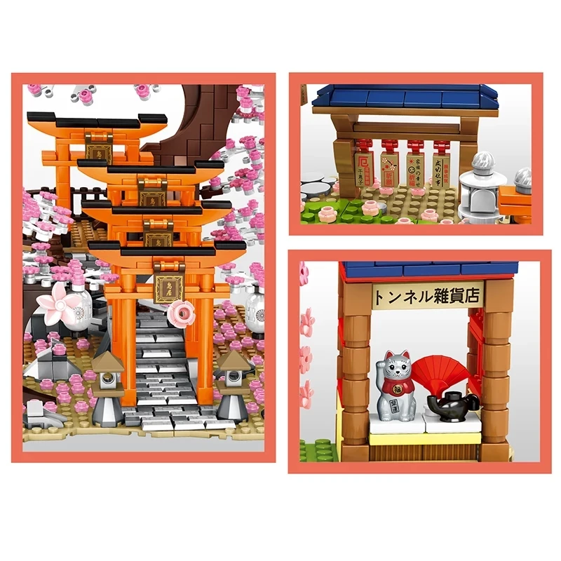 

Idea Sakura Garden Pavilion Bridge Building Blocks City Street View Brick Friends Creator Cherry Blossom Tree Toys For Children