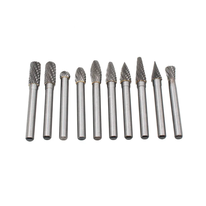 10pc 6mm shank 8mm Head 10 Types Tungsten carbide Burrs for Rotary Drill Carbide Points File Grinder Cutter Bit | Инструменты