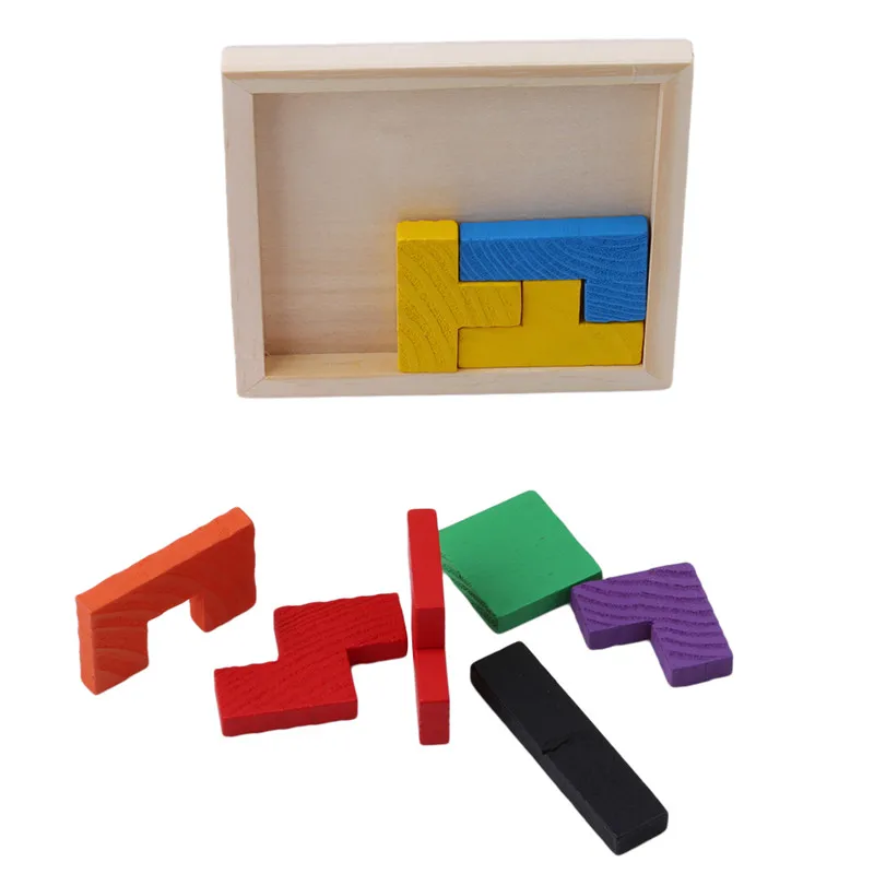 Wooden Tangram Brain-Teaser Puzzle Tetris Game Educational Jigsaw Toys Kids Preschool Training Gifts | Игрушки и хобби