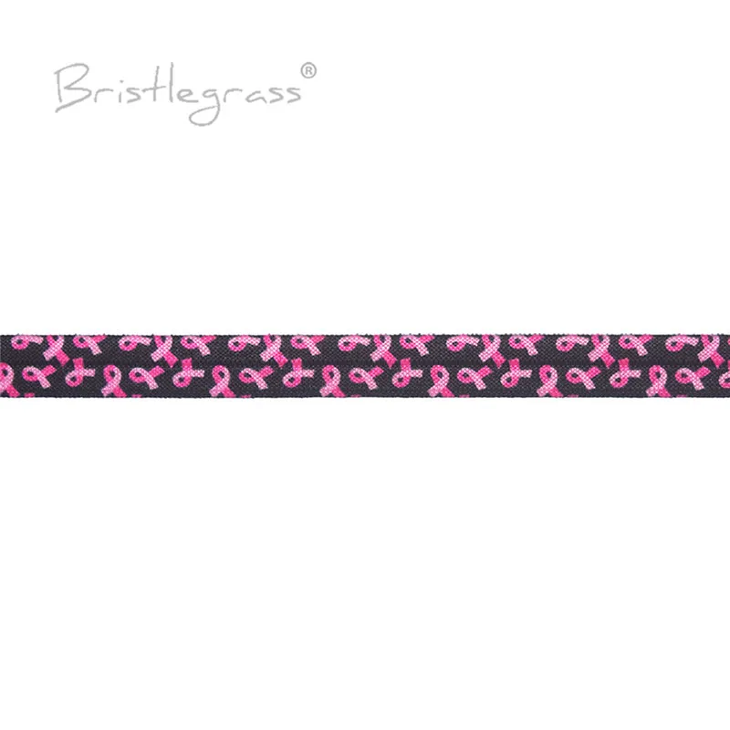 BRISTLEGRASS 100 Yard by Roll 5/8&quot 15mm Pink Breast Cancer Awareness Print FOE Fold Over Elastic Spandex Satin Band Dress Sewing |