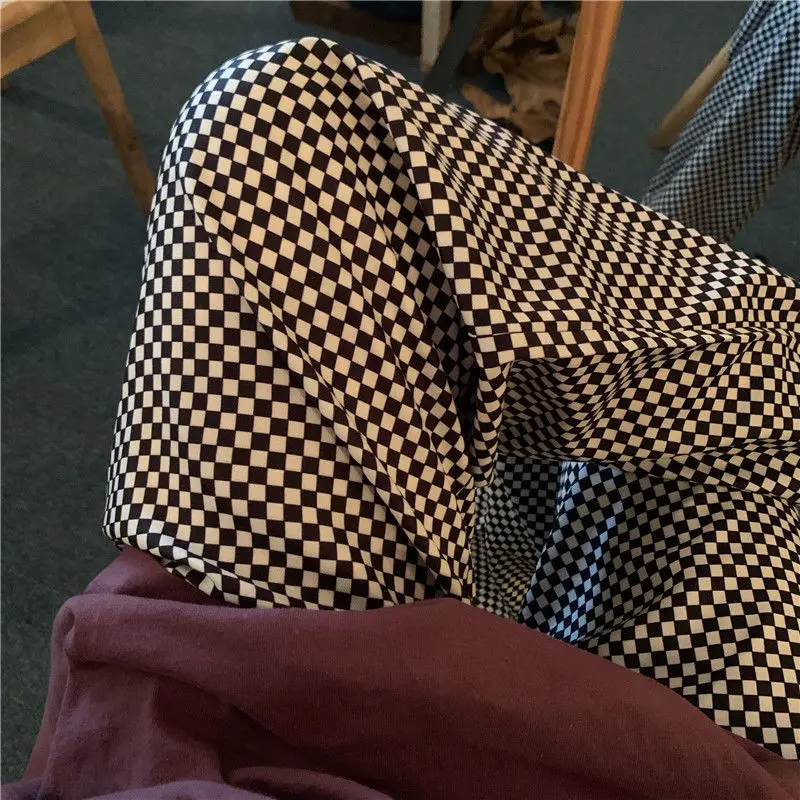 

Pants Women Simple Plaid Popular Harajuku Student Teens All-match Baggy Casual Trousers Straight Newly Flat Ins Daily High Waist