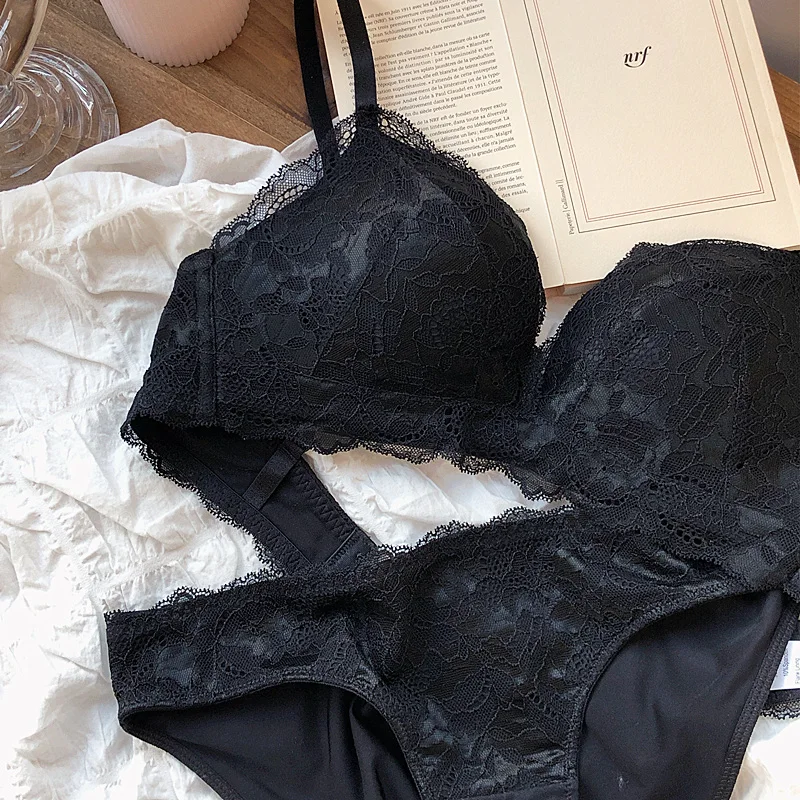 underwear sets sale French Underwear Sexy Lace Bra Set Women's Rimless Girl Super Light Triangle Cup Push up Bralette And Panties Sleepwear Sets sexy bra and panty