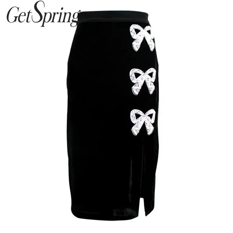 Getspring Женская юбка с жемчугом пэчворк черный белый цвет подходящая длинная