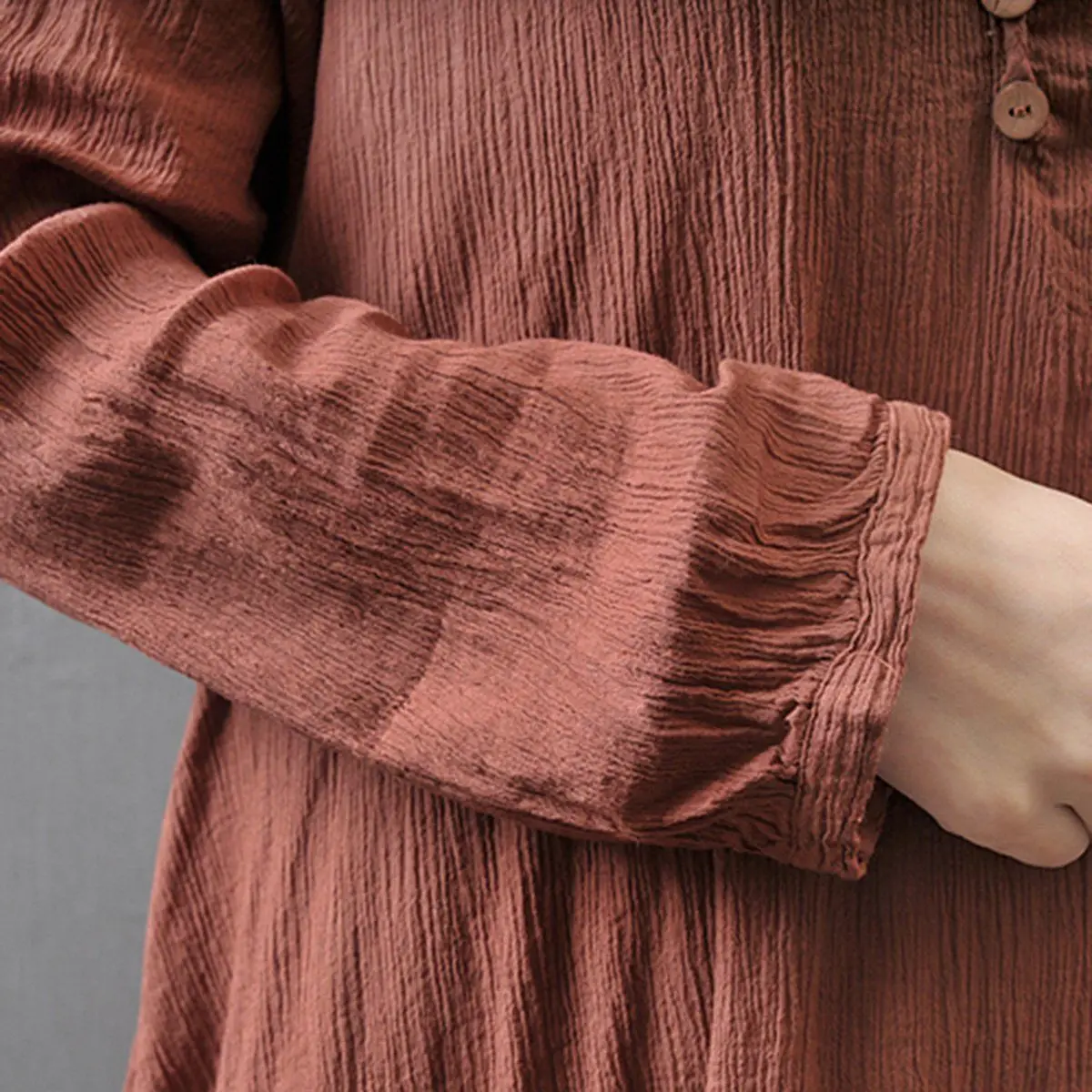 Весна Boho женское V Nekc крестьянское этническое хлопковое льняное Повседневное платье макси с длинными рукавами на пуговицах Несимметричное длинное платье хит