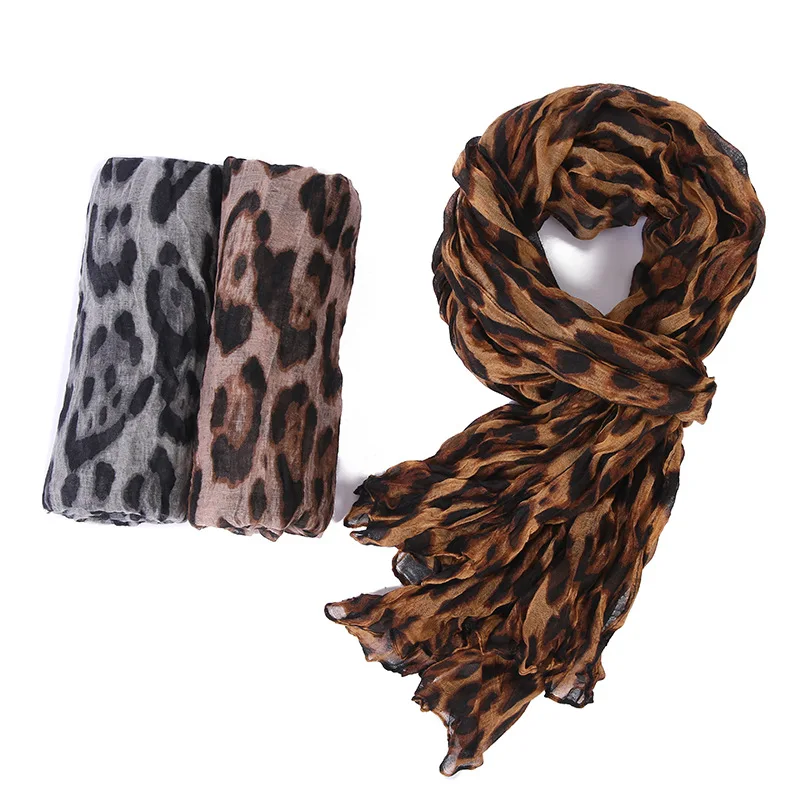

Noble Fashion Women Long Soft Wrap Lady Shawl Scarves Crinkle Wrinkle Muslim Hijab Leopard Print Shawl Lady Soft Scarf Fashion