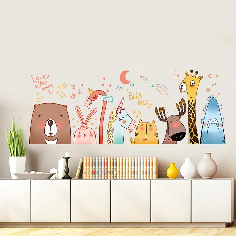 

Cartoon Animal Wall Stickers for Kids Room Decoration Living Room Sofa TV Bedroom Wall Decor Decals Children Wallpaper Removable