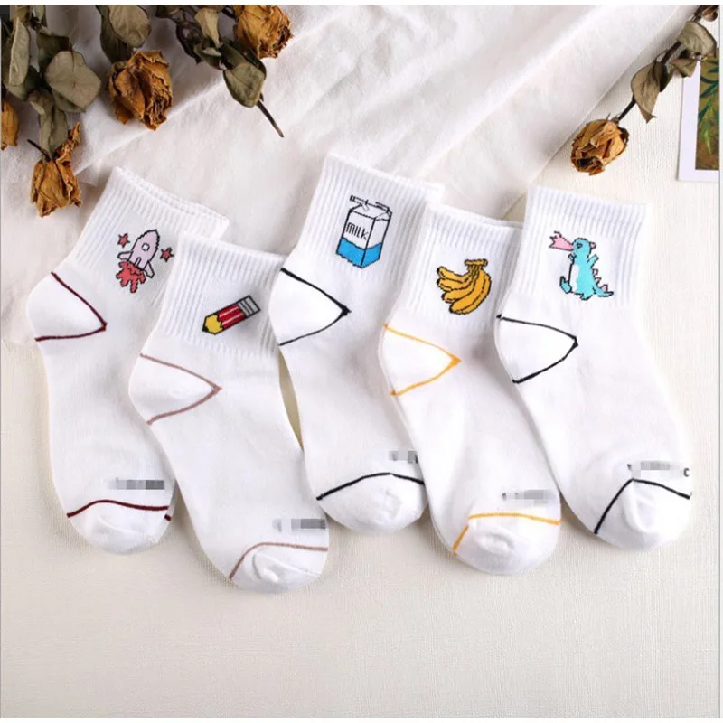 Весенне-осенний сезон студенческие женские средние Носки-трубы банан молоко