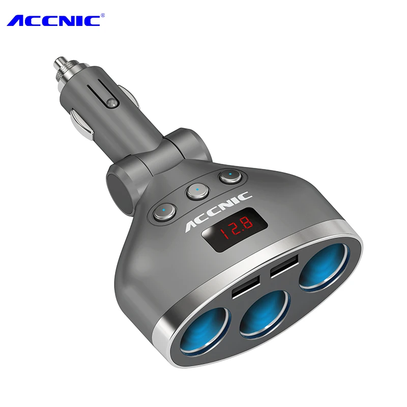 3 in 1 Car Cigarette Lighter Socket Splitter Dual USB Plug 3 Cigarette Lighter Car USB Voltage Monitor For iPhone Samsung