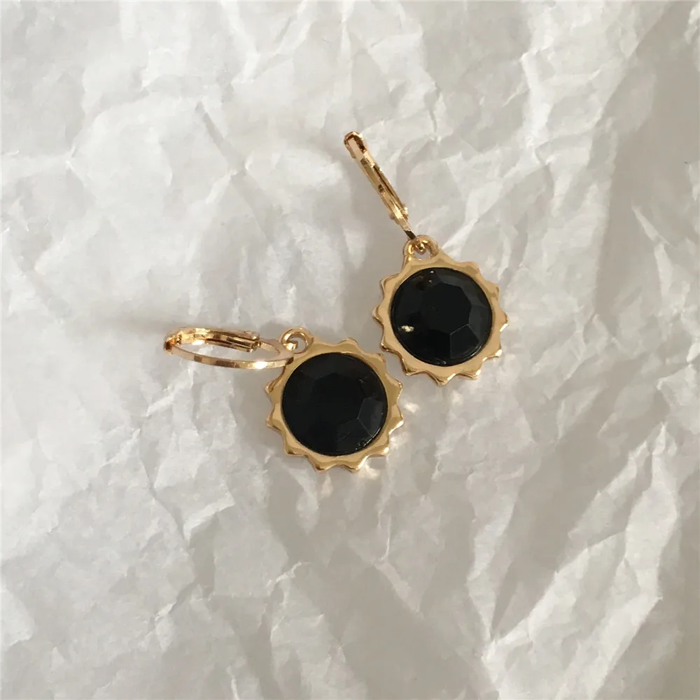 Сладкий подсолнечника Шарм черный красный персик Цвет обруч с камнем Серьги для