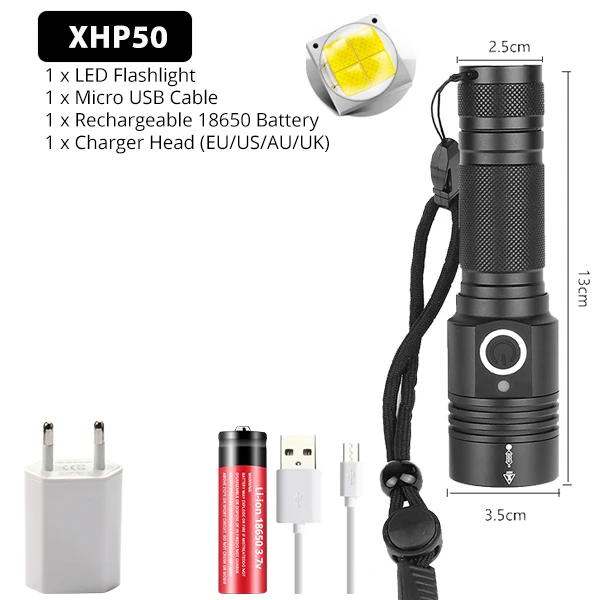 Package B Портативный Ультра мощный XHP70 светодиодный светильник 18650 вспышка светильник XLamp XHP50 USB Перезаряжаемый Тактический светильник 26650 фонарь с зумом - Испускаемый цвет: Package B