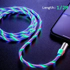 Зарядный Магнитный кабель USB Type-C, 2 м, светящийся провод мобильный телефон для Iphone, Samsung, Huawei, LED, Micro