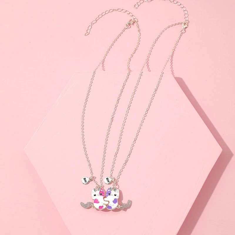 

Ожерелье B36D с подвеской в виде кота из 2 предметов, подходящее ожерелье-пазл с розовым и фиолетовым котом для лучших друзей, милые подарки дл...
