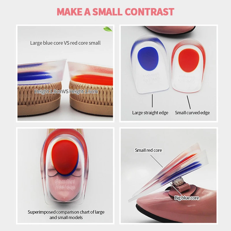 

2PCS/SET Silicone Heel Pad Transparent Sports Shock Absorption Inner Heightening Insole U-Shaped Heel Pad PU Half-Size Heel
