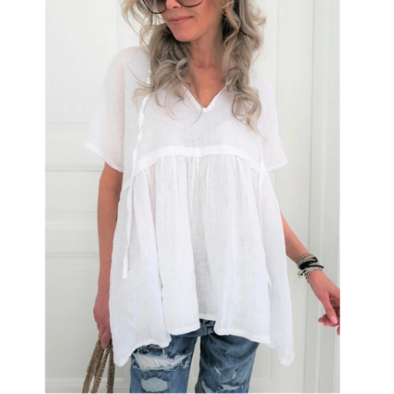 Женская Базовая футболка с коротким рукавом 2019 Повседневная v-образным вырезом и