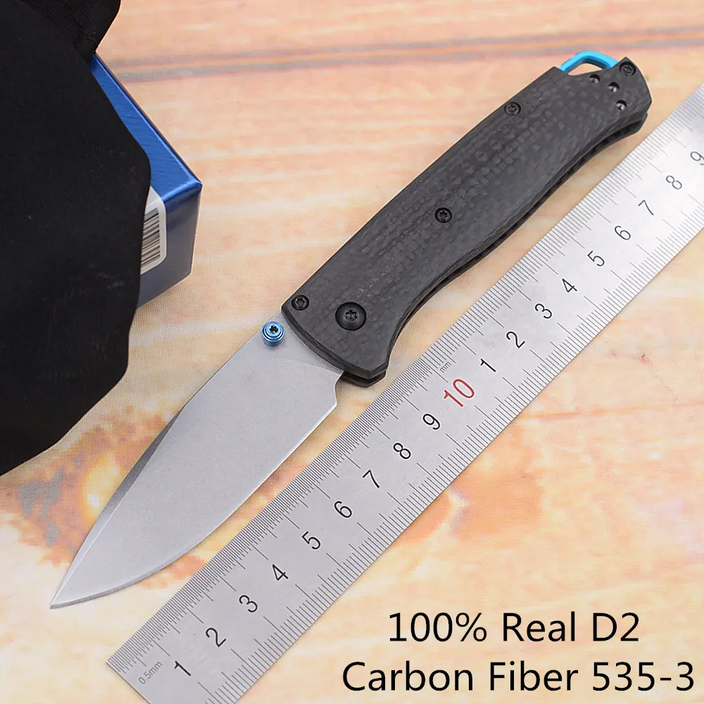 

JUFULE 2021 Real D2 Blade 535-3 Carbon Fiber Handle Folding Pocket Survival EDC Tool Kitchen Camping Hunt Utility Outdoor Knife