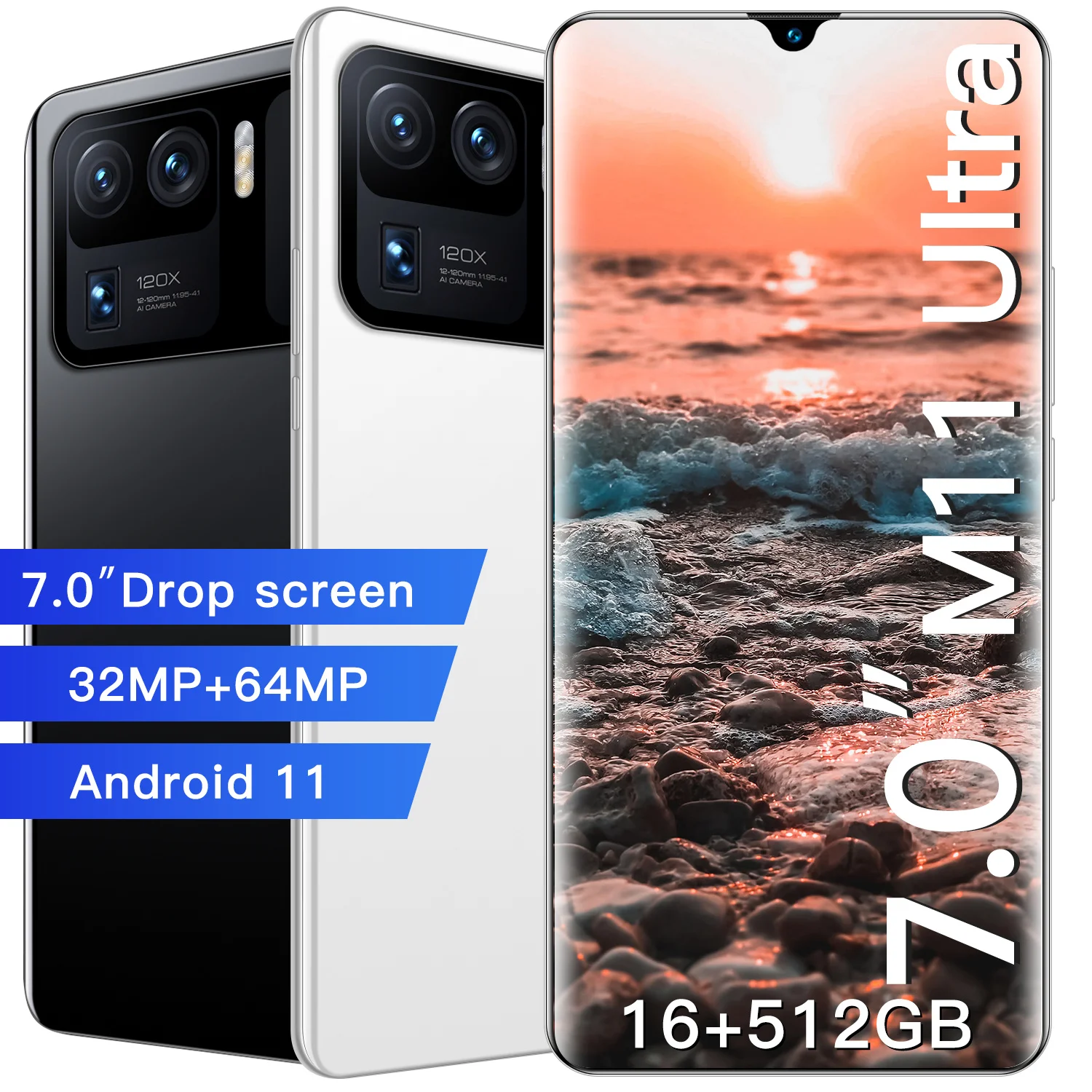 Фото Новое поступление смартфон M11 Ultra 7 0 дюйма 16 ГБ + 512 5G ID 7200 мАч 32 64 Мп две SIM карты Micro(China)