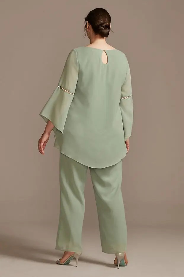 

Custom Made Dress Tailor Shop Georgette Pantsuit with Beaded Inset Sleeves Wedding Pantsuit Bridal Party Dresses for Women