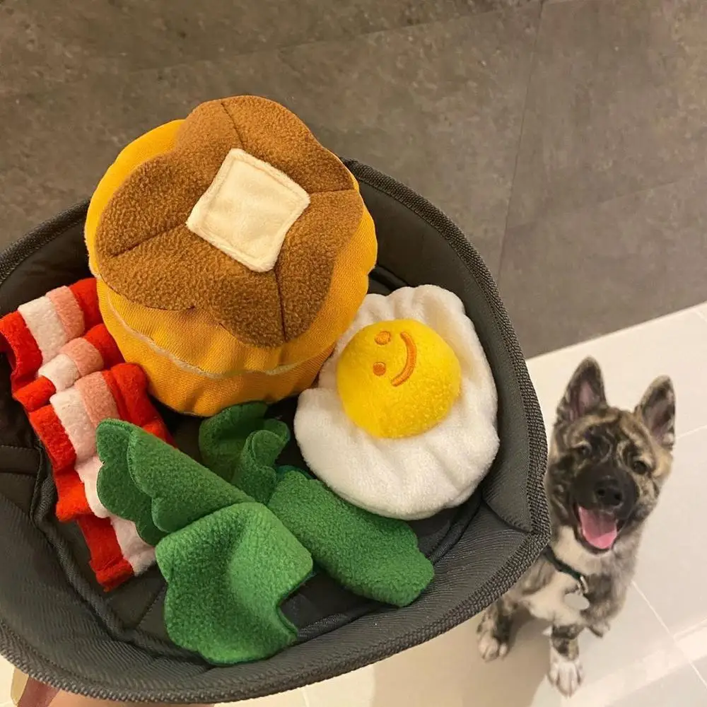 

For Korean breakfast Bacon Poached Egg Dog Plush Toy Plush Food Dog Toy With Funny Sound Omurice Cat Puppy Chew Interactive Toys