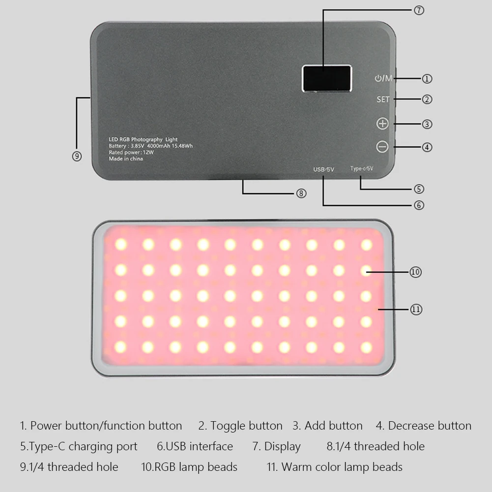 

RGB Video Light Lighting Full Color 4000mAh 2500K-8500K Dimmable for Photography Video Camera Studio Vlog Fill Lamp