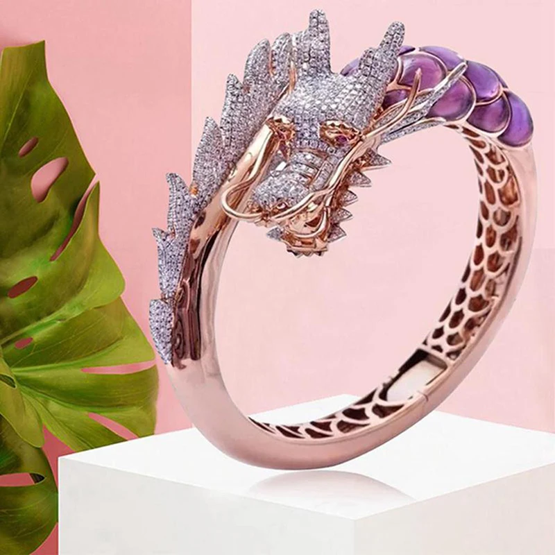 Elegant Rose Gold Unique Design Dragon Crystal Rings For Men&ampWomen Vintage Style Punk Party Wedding Band Cool Finger Jewelry | Украшения