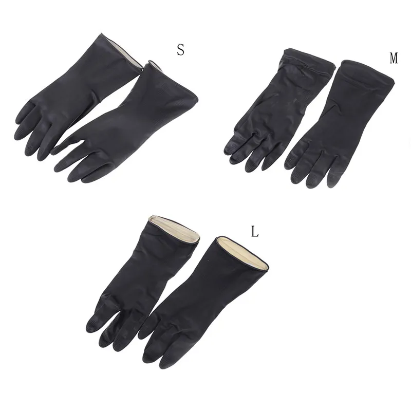 

1 Pair Black Natural Rubber Gloves Acid Alkali Resistant Chemical Gauntlet