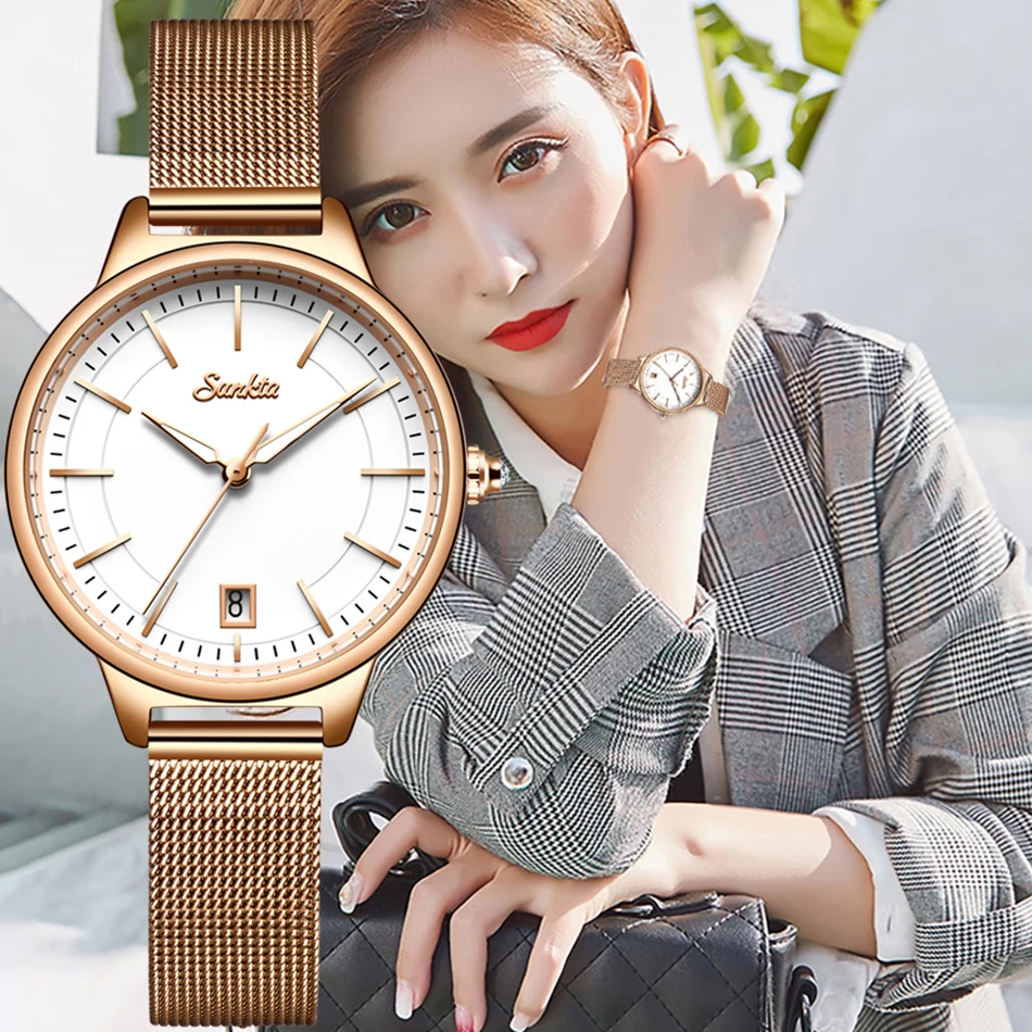 Женские уникальные круглые часы из розового золота Элегантные наручные бренда