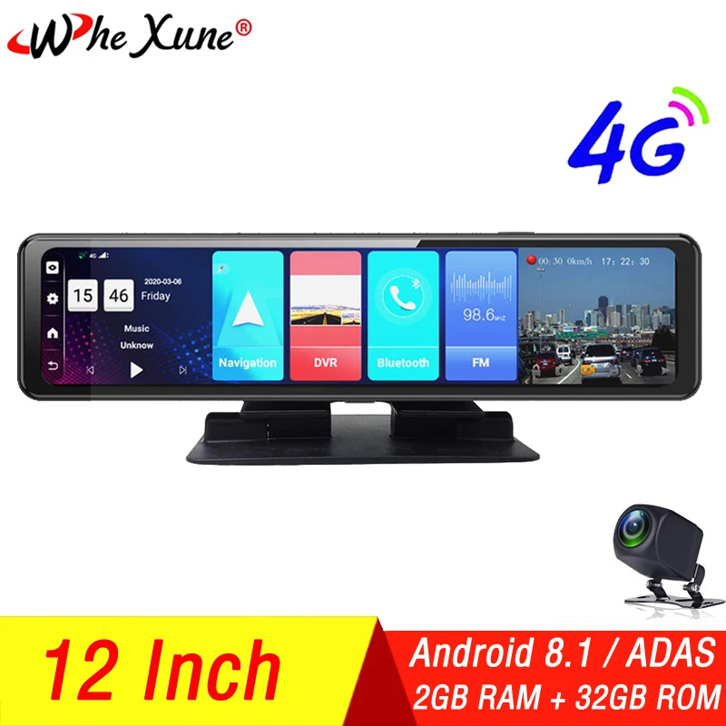 WHEXUNE Новый 4G Android 8 1 2 ГБ + 32 автомобиля камера в зеркале заднего вида Full HD 12 ”ADAS