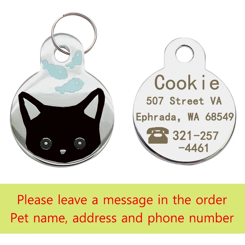 Персонализированная идентификационная бирка для домашних животных кошек