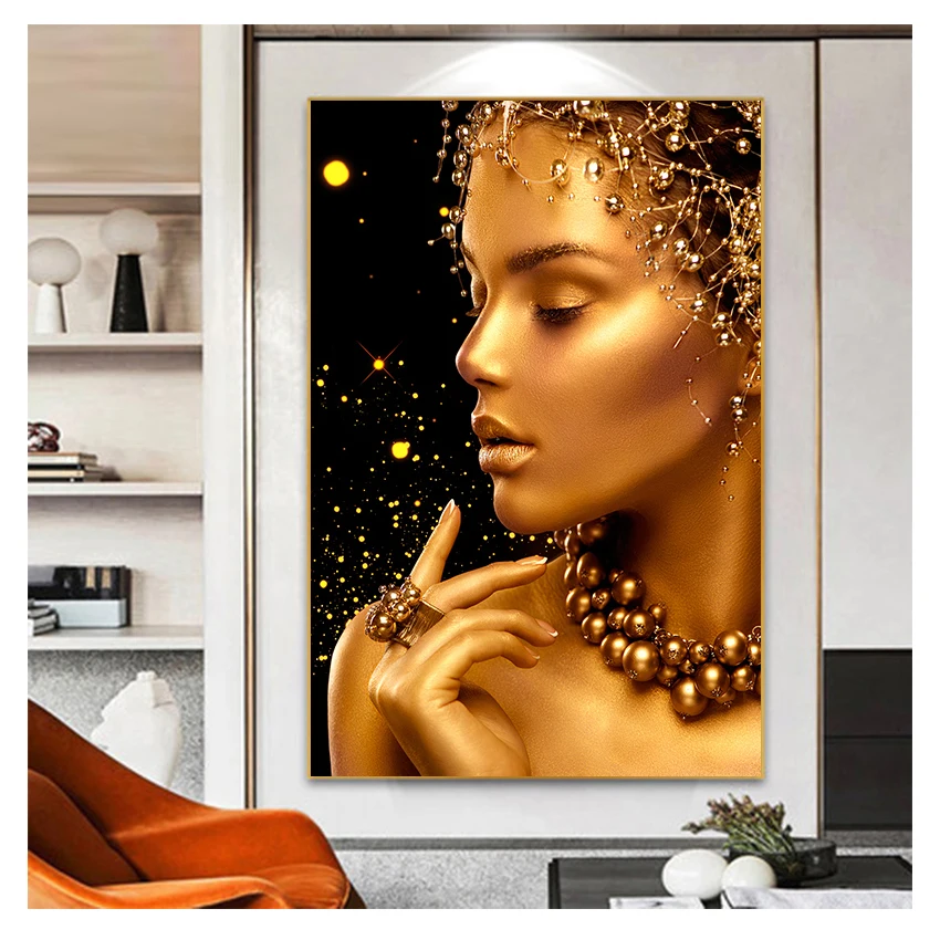 African Art Oil Painting on Canvas Cuadros Posters and Prints Wall Art Picture for Living Room Black and Gold Woman Sexy Nude