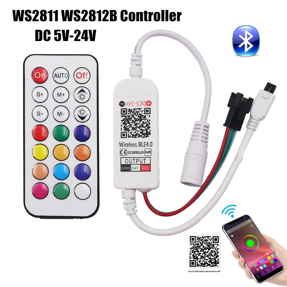 

DC 5-24V Bluetooth 21-key IR WS2811 WS2812B RGB Full-color LED Strip Controller
