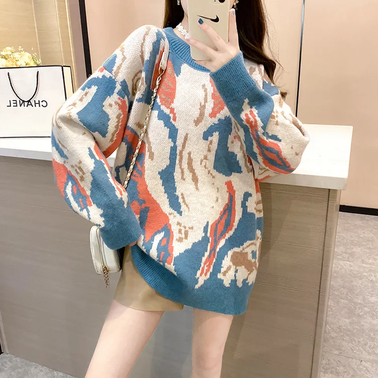 

2021 Women Clothing Autumn And Winter Knitting Loose And Lazy Style Thick Sweaters For Women O-neck Korean Casual Long Sleeve