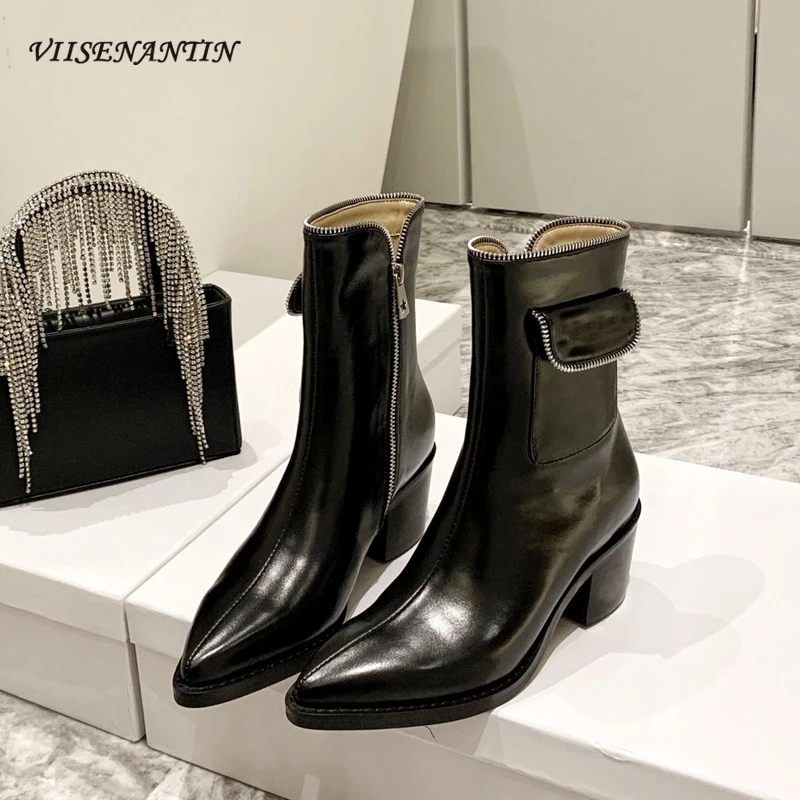 

Женские ботинки из натуральной кожи, с острым носком, на молнии сбоку