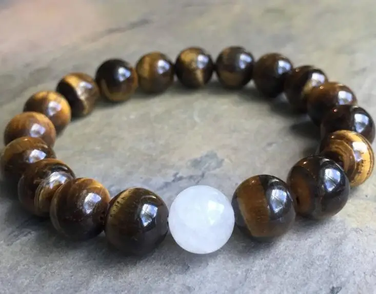Браслет-манжета унисекс с белым нефритом И тигровым глазом 8 мм 2 шт. | Украшения и
