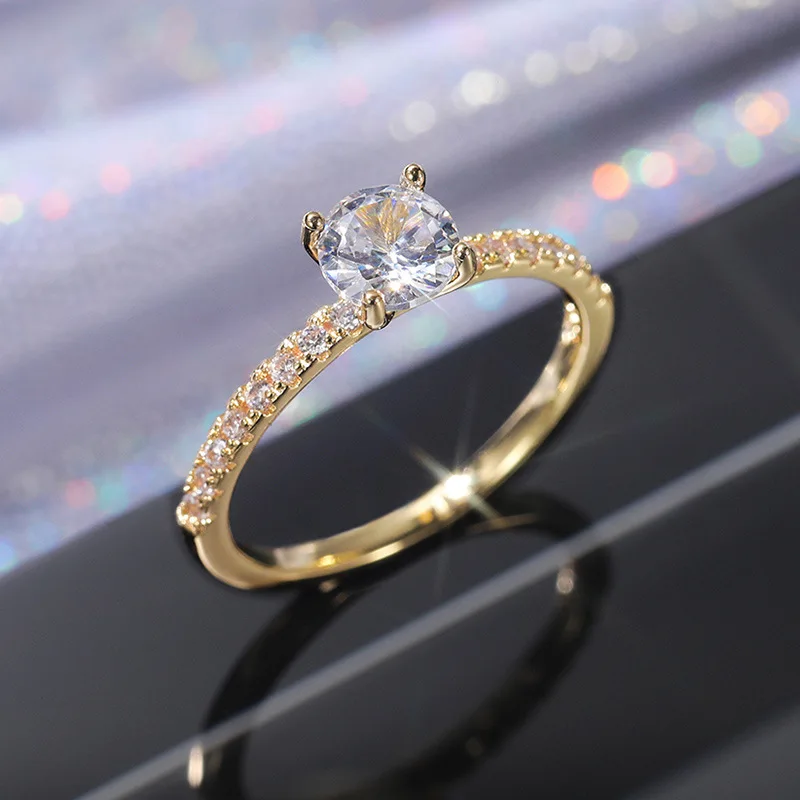 

New Luxury Classic Sparkling Zircon Engagement Wedding Ring Gold, White Gold, Rose Gold Three-color Optional Jewelry