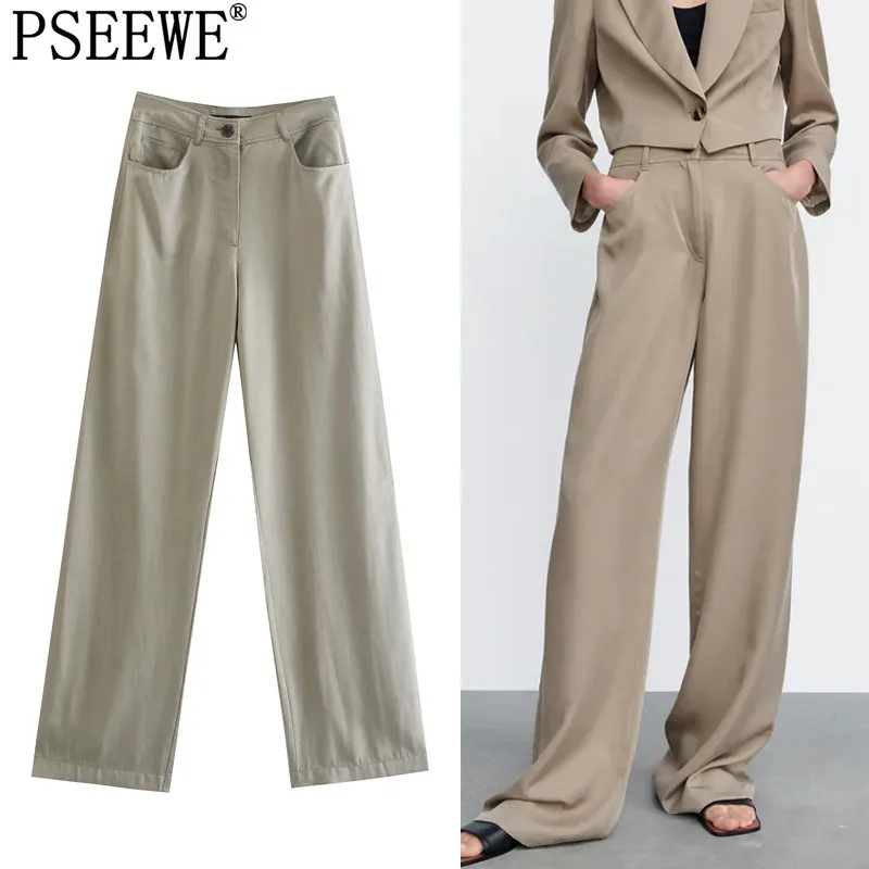 

PSEEWE Za Women Pants Wide Leg Pant High Waist Woman Trousers Suits Autumn 2021 Office Fashion Pockets Streetwear Loose Pants