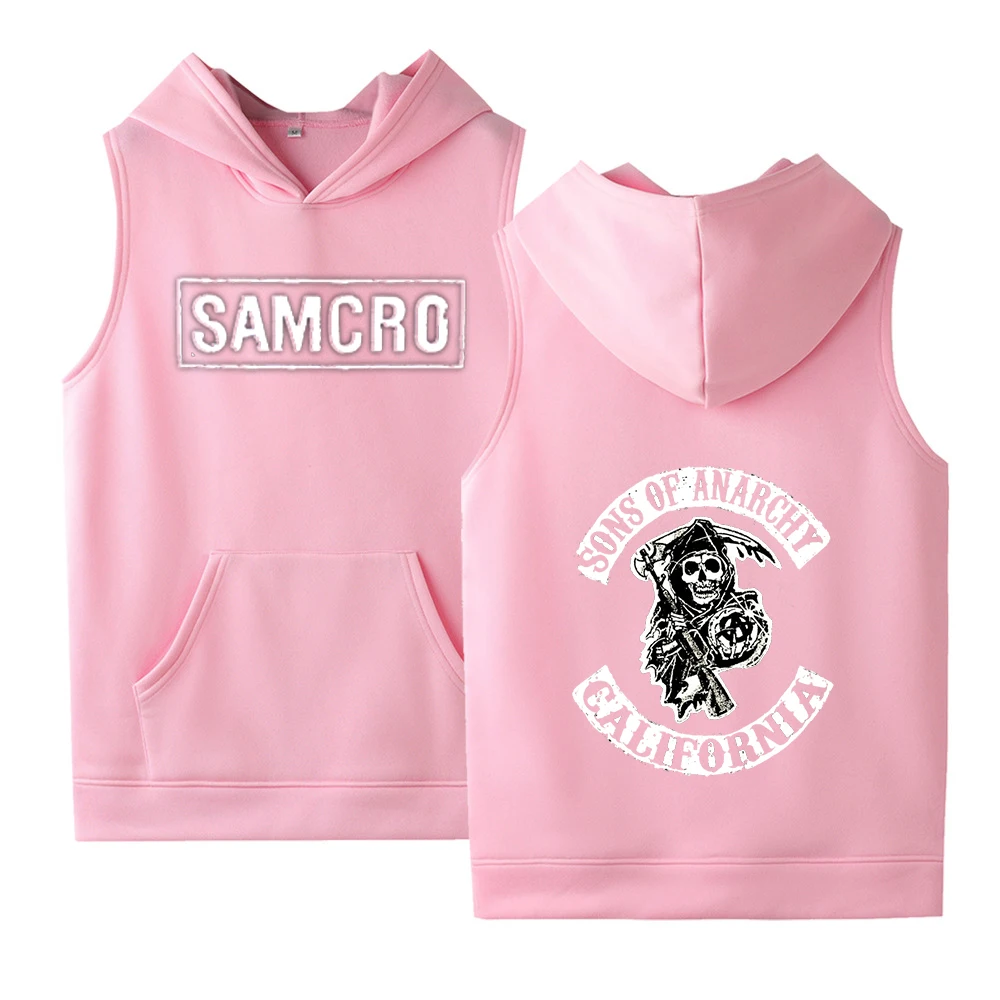 

Мужская хлопковая толстовка с капюшоном, однотонная Повседневная Толстовка без рукавов с принтом сынов анархии, мужской жилет для колледжа...