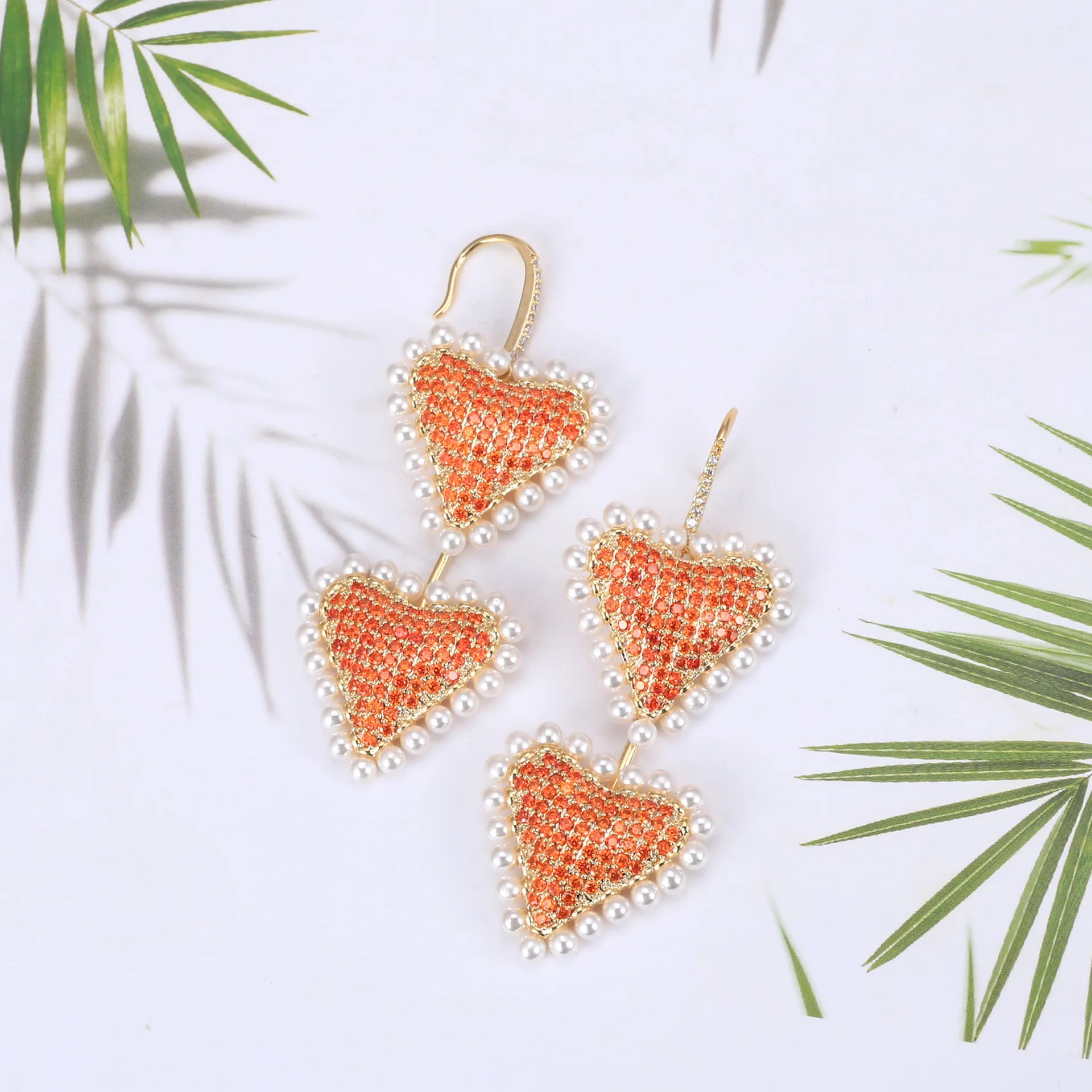 

Fashion Pink Orange Cubic Zirconia Long Drop Earrings for Women Cute Love Heart Shape Earring Jewelry for Valentine Day Gifts