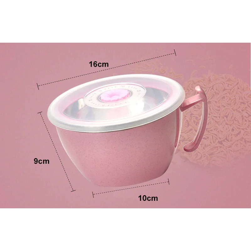 

Stainless steel bowl 800ml with cover, plastic leak proof handle, food noodle container, cold dish, soup, kitchen, tableware