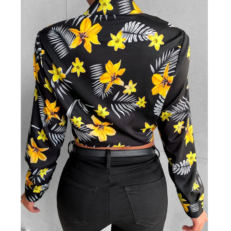 

Lucyever Women Sexy V-neck Chiffon Shirts Spring Summer Fashion Printing Long Sleeved Casual Blouse Woman 2021 New Street Tops