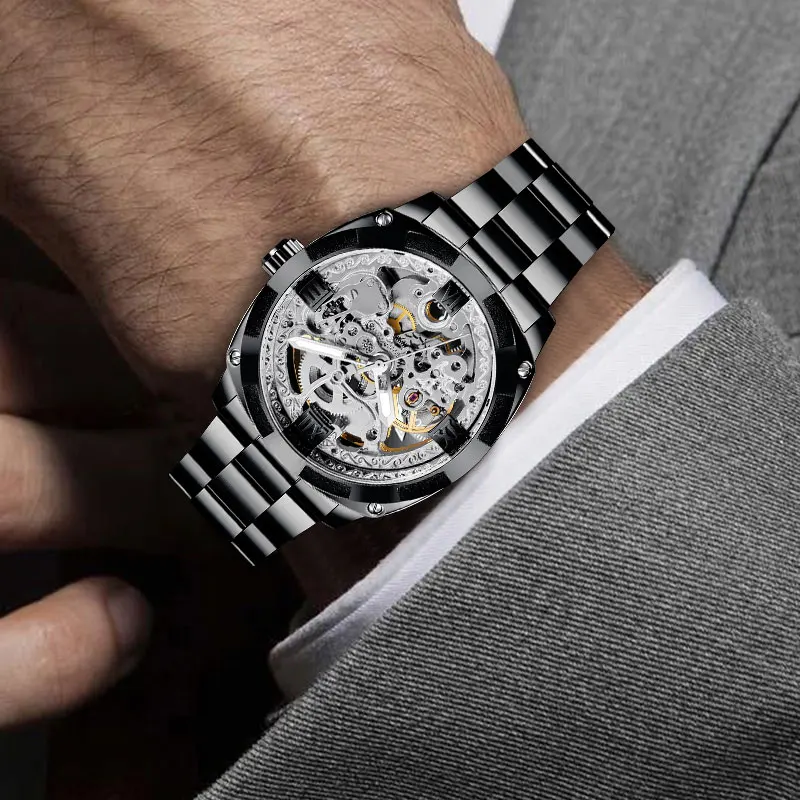 Часы наручные Forsining Мужские механические автоматические часы скелетоны из